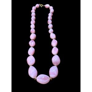 Vintage 1970’s Chunky Pink Marbled Lucite Beaded Necklace 12” Statement